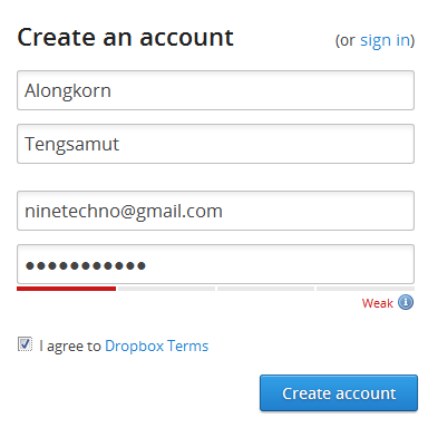 create an account dropbox