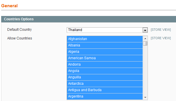 select country in magento
