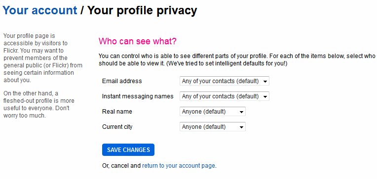 your profile privacy in flickr