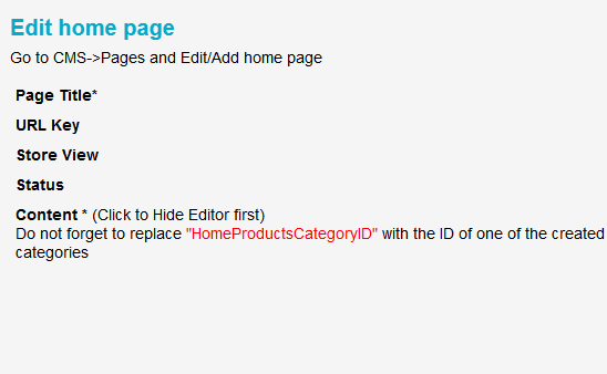 magento edit home page