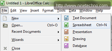 เมนู File ใน LibreOffice Calc