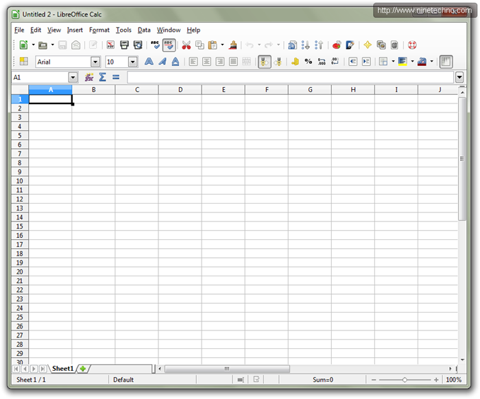 เอกสารใหม่ที่สร้างด้วย LibreOffice Calc